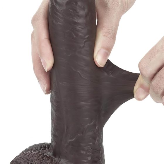 Lovetoy Sliding-Skin - dvouvrstvé dildo s lepicí podložkou - 23 cm (hnědé)