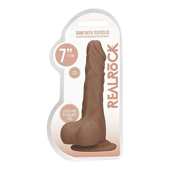 RealRock Dong 7 - realistické dildo s varlaty (17 cm) - tmavě přírodní