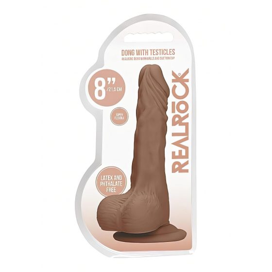 RealRock Dong 8 - realistické dildo s varlaty (20 cm) - tmavě přírodní