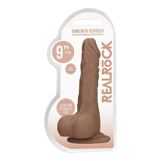 RealRock Dong 9 - realistické dildo s varlaty (23 cm) - tmavě přírodní