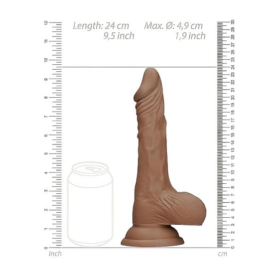 RealRock Dong 9 - realistické dildo s varlaty (23 cm) - tmavě přírodní