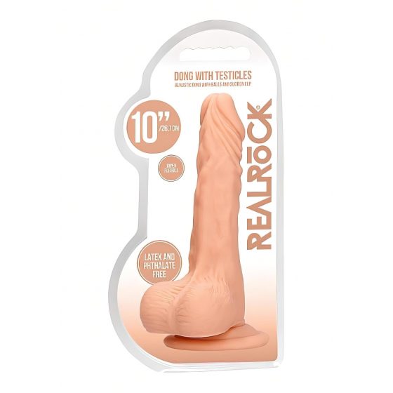 RealRock Dong 10 - realistické dildo s varlaty (25 cm) - přírodní