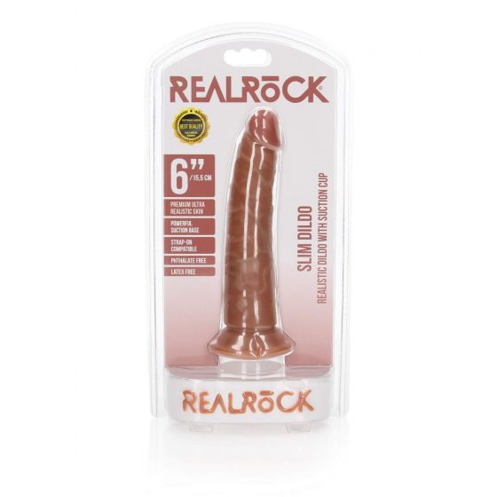 RealRock Slim - připínací, realistické dildo - 15,5 cm (tmavě přírodní)