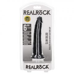   RealRock Slim - realistické dildo s lepivými nožičkami - 15,5 cm (černé)