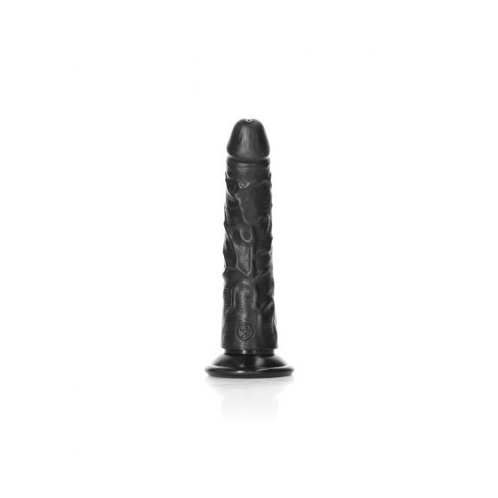 RealRock Slim - realistické dildo s lepivými nožičkami - 15,5 cm (černé)