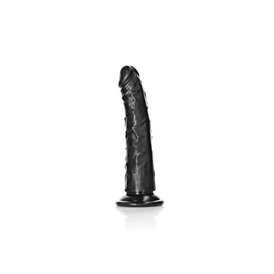 RealRock Slim - realistické dildo s lepivými nožičkami - 15,5 cm (černé)