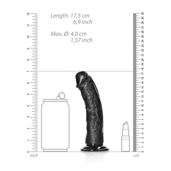 RealRock Curved - zakřivené realistické dildo s lepivými nožičkami - 15,5 cm (černé)