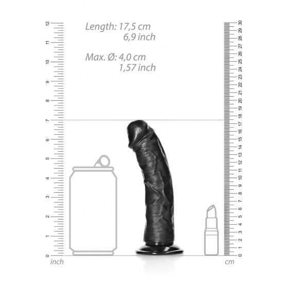 RealRock Curved - zakřivené realistické dildo s lepivými nožičkami - 15,5 cm (černé)