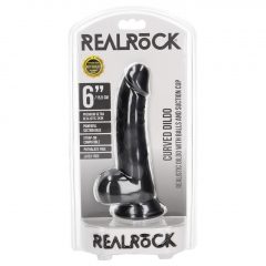   RealRock Curved - připínací, realistické dildo s varlaty - 15,5 cm (černé)