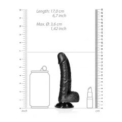   RealRock Curved - připínací, realistické dildo s varlaty - 15,5 cm (černé)