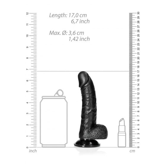 RealRock Curved - připínací, realistické dildo s varlaty - 15,5 cm (černé)