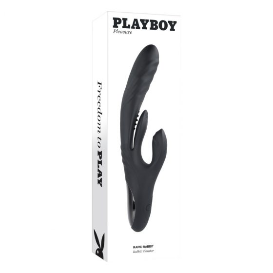 Playboy Rapid Rabbit - akumulátorový vibrátor s ramenem na klitoris (černý)