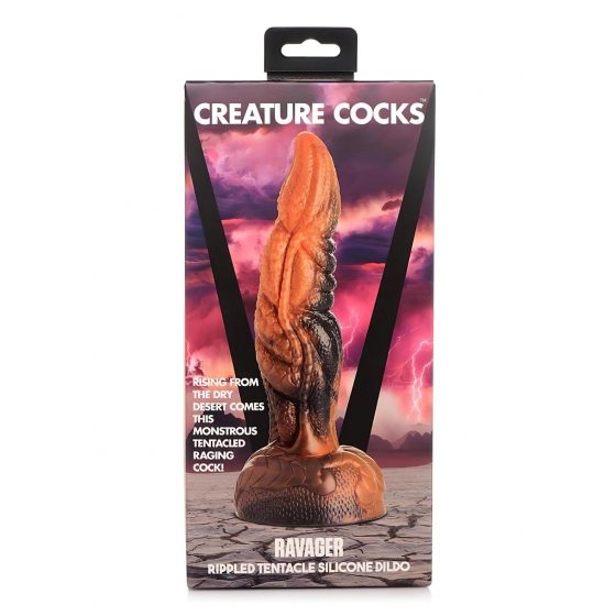 Creature Cocks Ravager - silikonové dildo s texturou - 20 cm (oranžové)