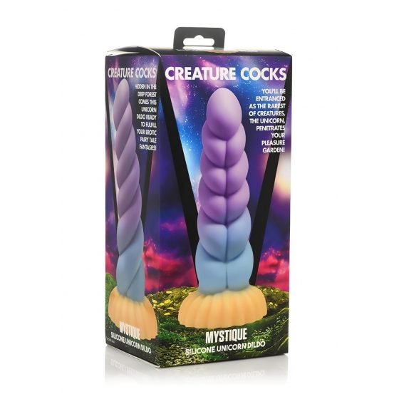 Creature Cocks Mystique - silikonové dildo s jednorožcem - 21 cm (fialovo-žluté)