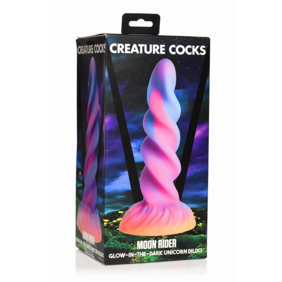 Creature Cocks Moon Rider - svítící dildo s jednorožcem (fialovo-růžové)