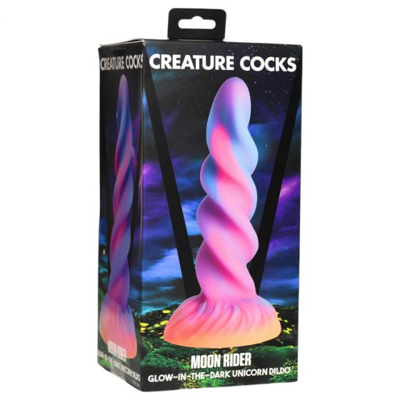 Creature Cocks Moon Rider - svítící dildo s jednorožcem (fialovo-růžové)