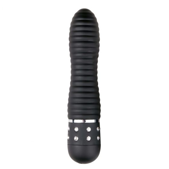 Easytoys Diamond Ribbed - vibrátor s žebrovanou tyčí (černý)