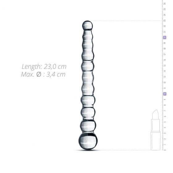 Gildo Glass No. 20 - skleněné dildo s korálky (průsvitné)