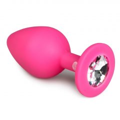   Easytoys Diamond - kovové anální dildo s bílým kamínkem (střední) - růžové