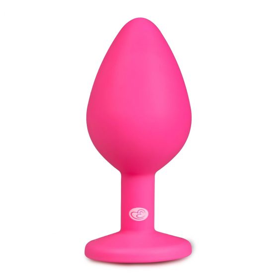 Easytoys Diamond - kovové anální dildo s bílým kamínkem (střední) - růžové