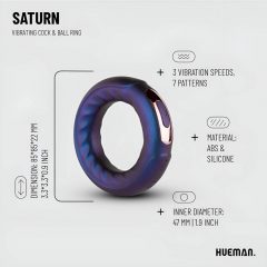   Hueman Saturn - nabíjecí, vodotěsný vibrační kroužek na penis (fialový)