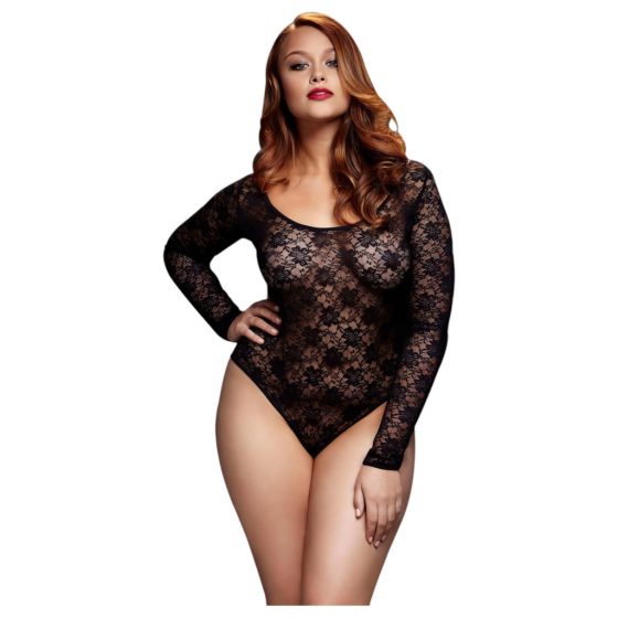 BACI Plus Size - Krajkové body s dlouhým rukávem - černé (XL-XXL)