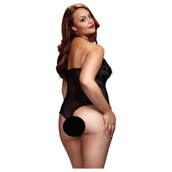 BACI Plus Size - průsvitné body s páskem za krk - černé (XL-XXL)