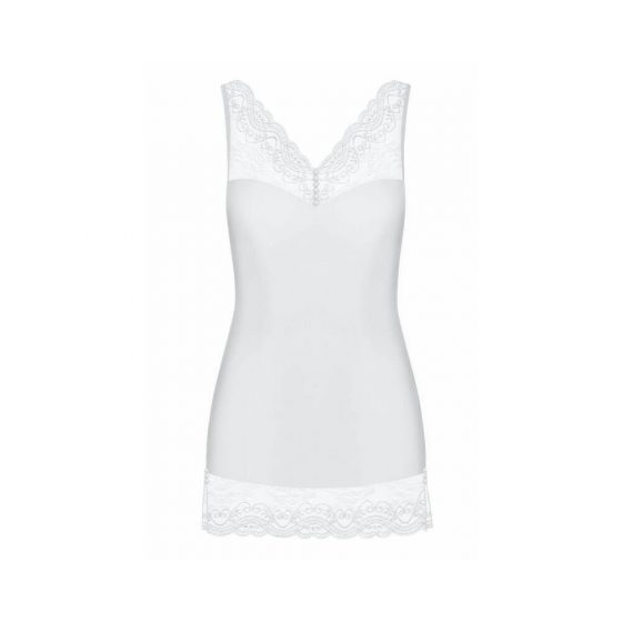 / Obsessive Miamor - bílá krajková noční košilka s krajkovými tangy (bílá)