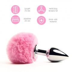   FeelzToys Bunny Tails Butt Plug - kovový anální kolík se zaječím ocáskem (stříbrno-růžový)