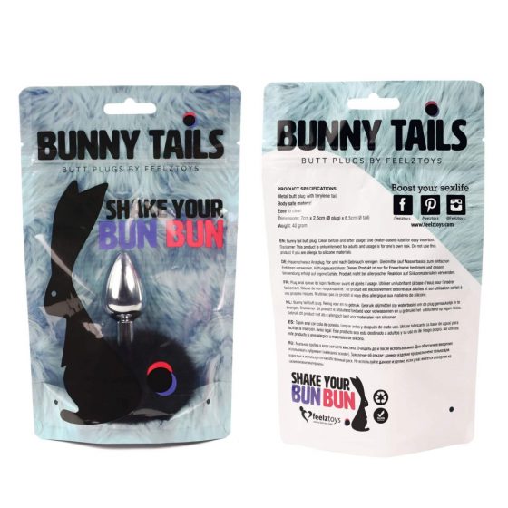 FeelzToys Bunny Tails Butt Plug - kovový anální kolík se zaječím ocáskem (stříbrno-černý)