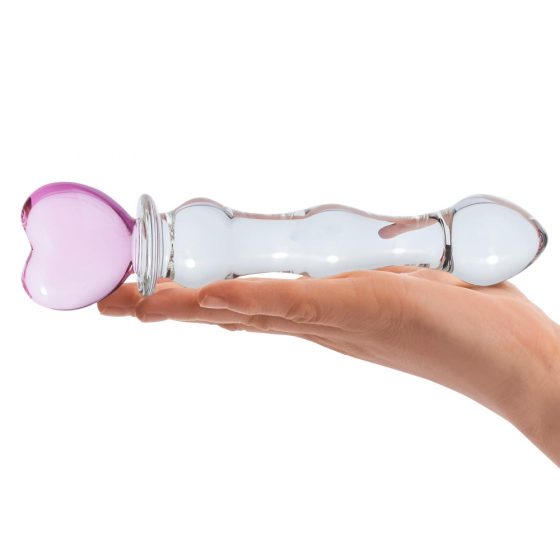 GLAS - skleněné dildo ve tvaru srdce (průsvitné)